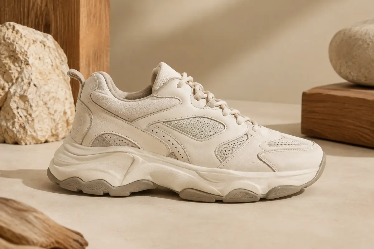 Chaussure de sport homme chunky à tige en cuir enduit et semelle épaisse sculptée