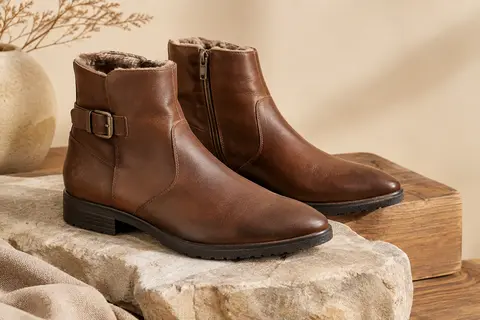 Paire de bottes motardes Bruno Marc brunes en simili cuir, avec boucle et fermeture éclair latérale