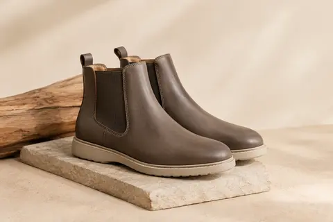 Paire de bottines Chelsea Bruno Marc à tige lisse en PU et semelle extérieure texturée, présentée sur un fond neutre.