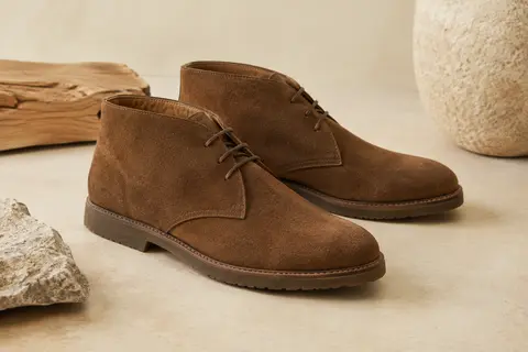 Bottines chukka Bruno Marc en suède brun, à tige cheville et semelle extérieure en TPR