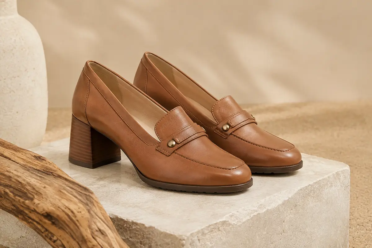 Mocassins Clarks à enfiler en cuir, avec talon de 5,5 cm et détails de boutons