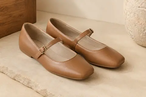 Ballerines Mary Jane à bout carré en simili cuir, avec bride réglable et semelle plate en caoutchouc