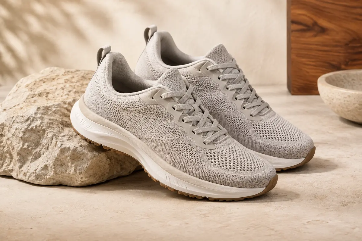 Baskets de running homme à tige en textile tricoté et semelle associant EVA et caoutchouc