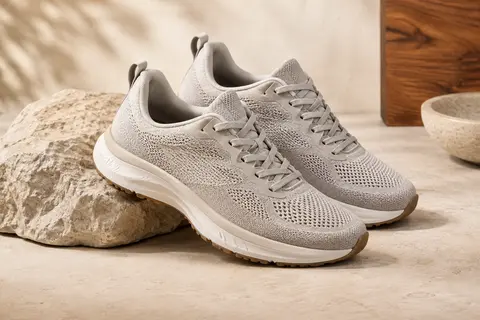 Baskets de running homme à tige en textile tricoté et semelle associant EVA et caoutchouc