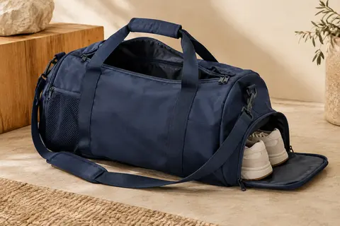 Sac de sport Fitgriff bleu marine en polyester, avec poche latérale en filet et compartiment séparé