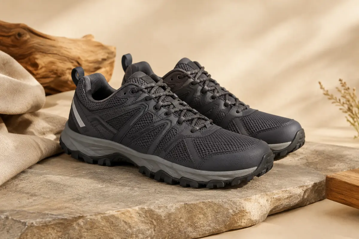 Chaussures de trail Kricely à tige en mesh et semelle en caoutchouc sur un fond naturel