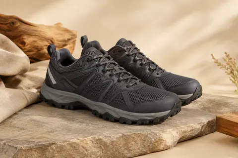 Chaussures de trail Kricely à tige en mesh et semelle en caoutchouc sur un fond naturel