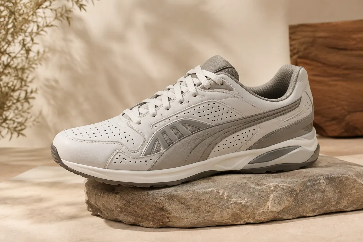 Basket PUMA Tazon 6 Fracture FM à tige synthétique perforée, posée sur une pierre mate dans un décor clair.