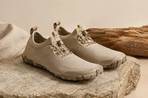 Paire de chaussures minimalistes de trail à tige synthétique et semelle en caoutchouc